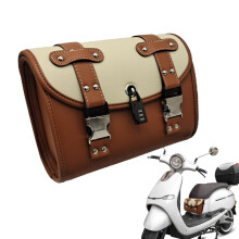 Motorcycle Saddle Bag Waterproof PU Leather with Secure Clip Closure Fork Tool Side Bag Brown