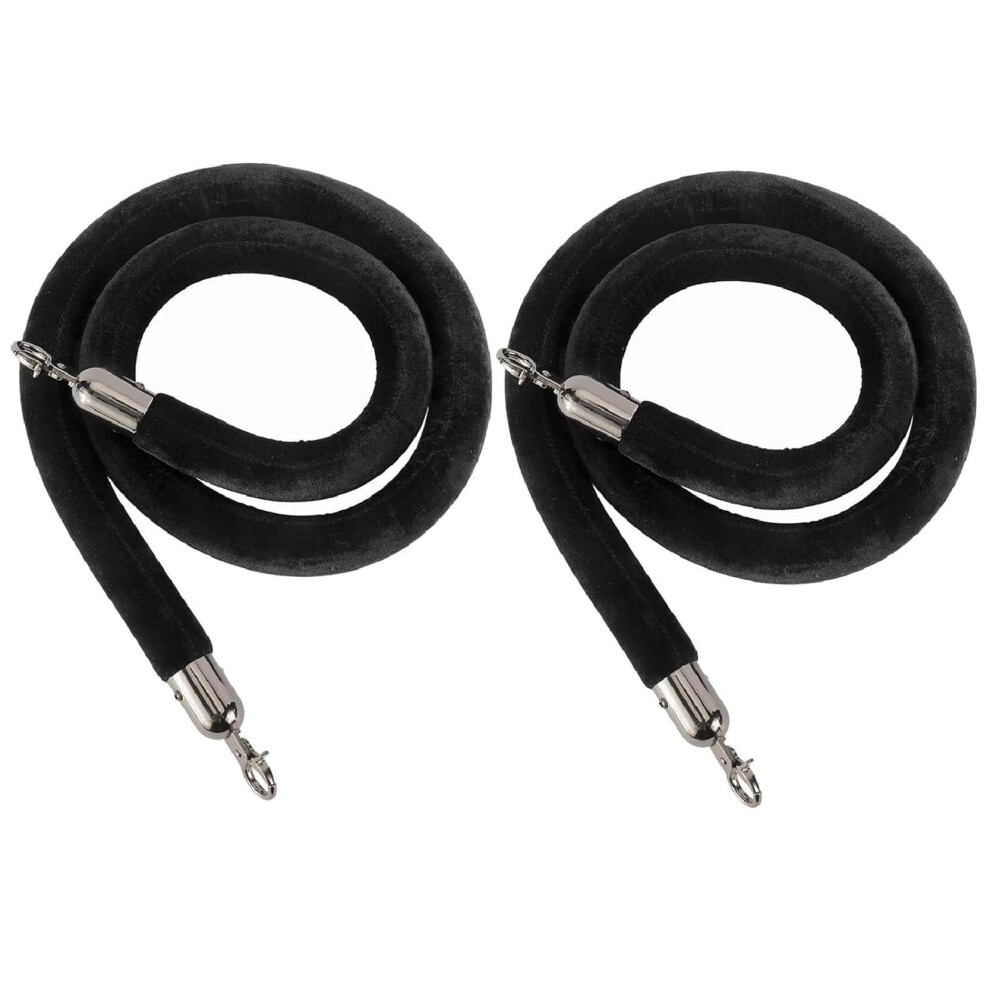 Pack Of 2 Black Velvet Stanchion Rope With Silver Hooks, 4Ft Crowd Control Barrier For Events 9001264906085