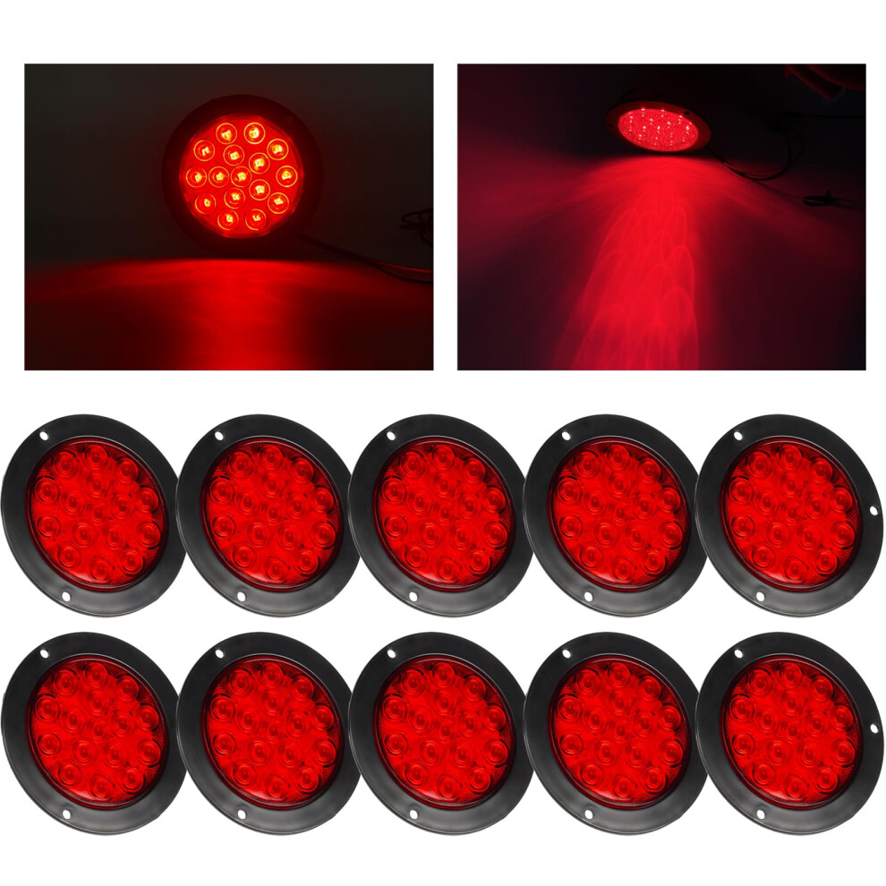10Pcs 4 Inch Round Led Trailer Tail Lights Ip67 Waterproof 16 Led Stop Turn Lamps For Truck Boat Rv Red 9119770667953