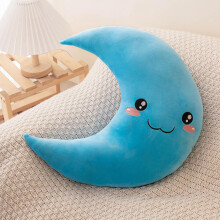 Moon Pillow Plush Throw Cushion UltraSoft HalfMoon Design for Bedroom Sofa Decor Blue 17.72'