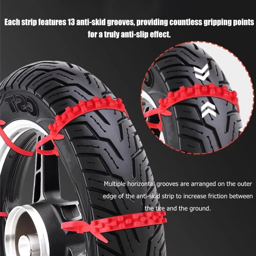 Snow Chains for Motorcycles Adjustable AntiSkid Grip Reusable Emergency 10Pcs Green 1