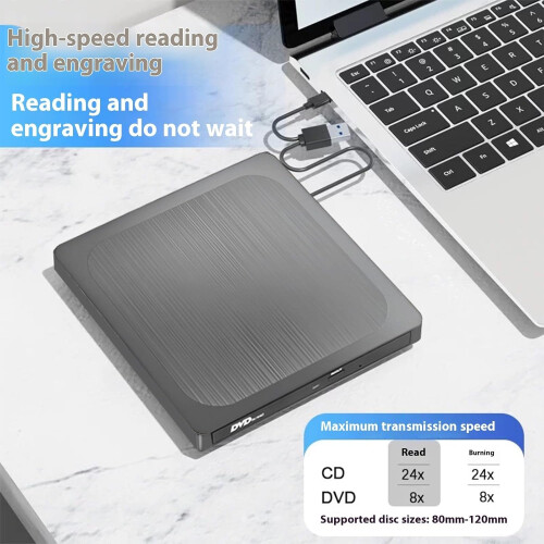 External Disc Drive USB 3.0 Type-C Portable 24X Speed Data Transfer for PC and Laptop, Lightweight Disc Burner Reader 1