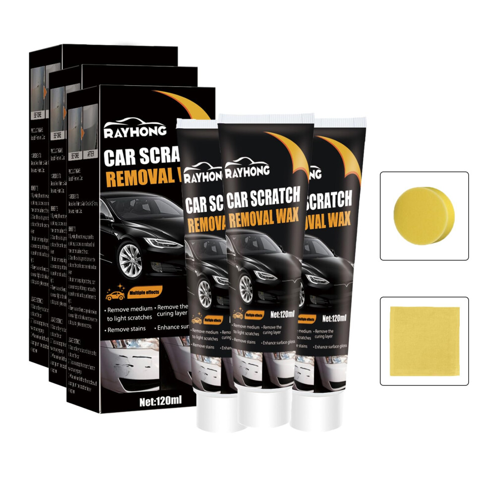 Car Scratch Remover Kit With Sponge, 3Pcs 120Ml Wax For All Paint Colors, Longlasting Shine 9119770669322
