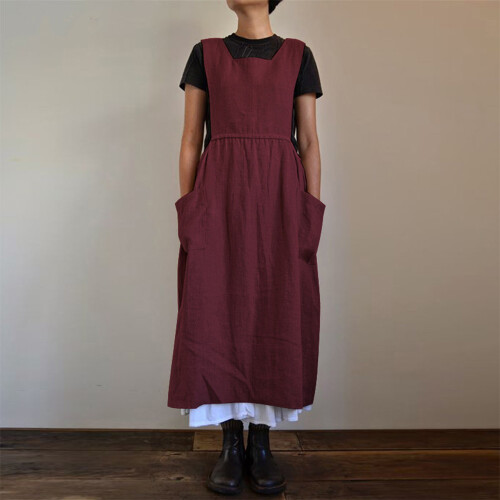 Κομψή ποδιά φόρεμα Pinafore για casual wear, χωρίς δέσιμο, πρακτικές τσέπες με ρυθμιζόμενη 2