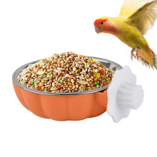 Bird Cage Food Bowls Stainless Steel Suspending Spill Proof Dish Orange Small For Lovebird Parakeet Bath Water Bowl