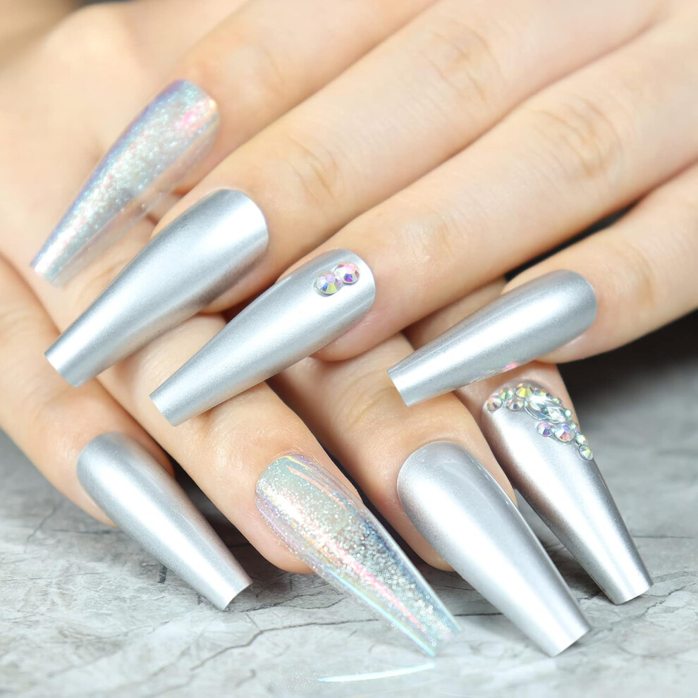 Reusable False Nails, Gradient Design Full Cover Acrylic Nails Easy to Apply, Salon Quality Nail Art for Women, Ballerina Artificial Nails with Matte