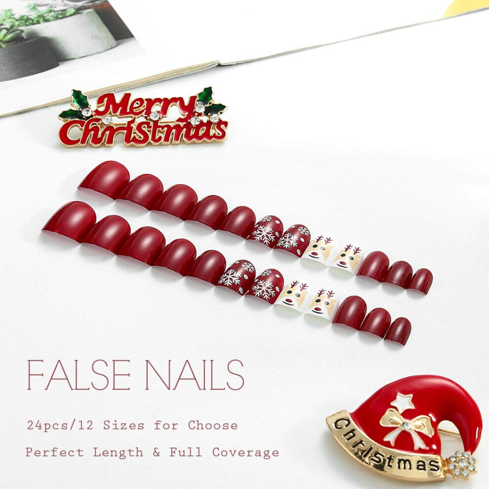 Glossy Christmas Press On Nails, Short Square Design With Cute Cartoon Themes, Perfect For Festive Occasions, Various Sizes Included, Easy