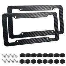 2 Pack Carbon Fiber License Plate Frame for Car Front and Rear, Black with Screws and Caps, Fits US Plates