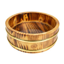 Japanese Wooden Sushi Rice Bowl with Lid, Large Capacity Hangiri for Traditional Rice Mixing 24x24x6.5cm