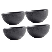 4pcs Japanese Rice Bowl Set Textured Black Ceramic Soup and Salad Bowls for Home and Party