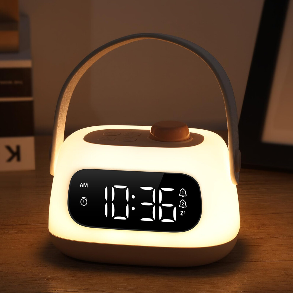 Baby Night Sleep Training Clock With Stepless Dimming Dual Alarm Rechargeable Nursery Lamp Light