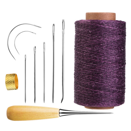 10Pcs Basic Leather Sewing Tool with Waxed Thread,-Plum