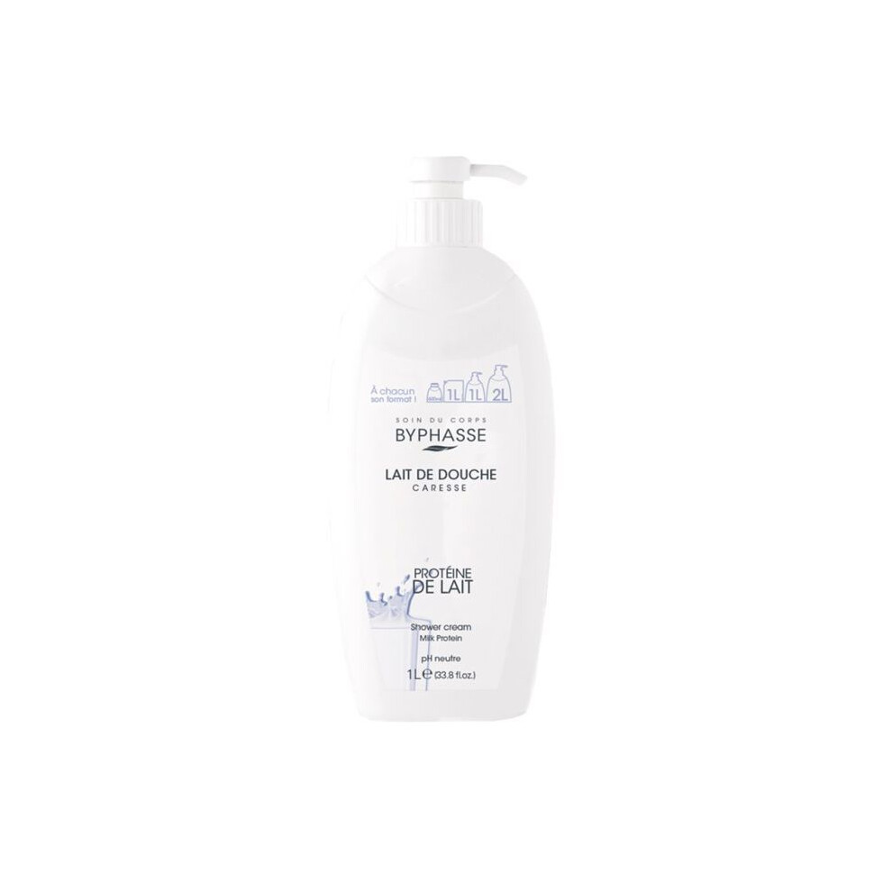 Byphasse Shower Milk - Caress - 1 L - Paraben-Free - Milk Protein - Unisex