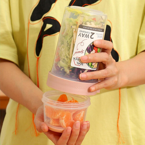 Cereal to Go Cup Leakproof DoubleLayer Portable Breakfast Container with Spoon Pink 29oz 1