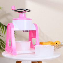 Manual Ice Crusher with 2 Ice Cube Trays, Hand Crank Ice Shaver for Cocktails, Desserts, Outdoor Party (Pink)