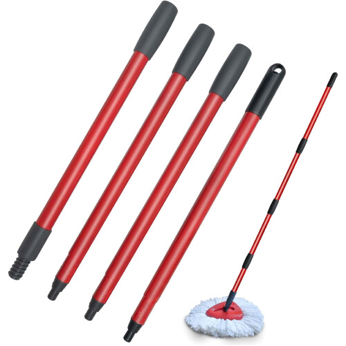 Mop Handle Replacement Adjustable Length Extendable Metal 4 Section Durable Construction Grip 2