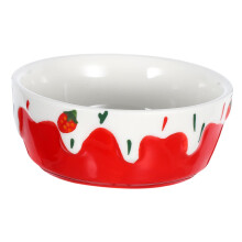 Ceramic Hamster Food Bowl - Small Red Non-Spill Dish for Guinea Pigs, Chinchillas, and Hedgehogs, Durable Feeding Bowl