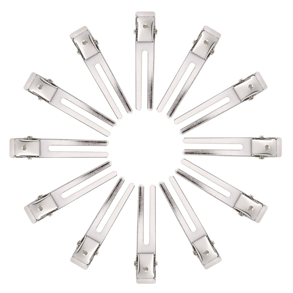 Unisex Silver Double Prong Curl Setting Clips For Hair Styling, Salon Essentials Metal Duck Billed Hair Clips, Premium Material For Smooth Glide Through