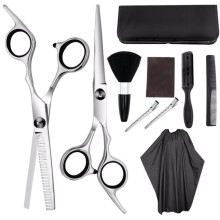 Tesoura profissional para corte de cabelo, design ergonômico e parafuso ajustável, tesoura em aço inoxidável 420, tesoura de desbaste, capa para