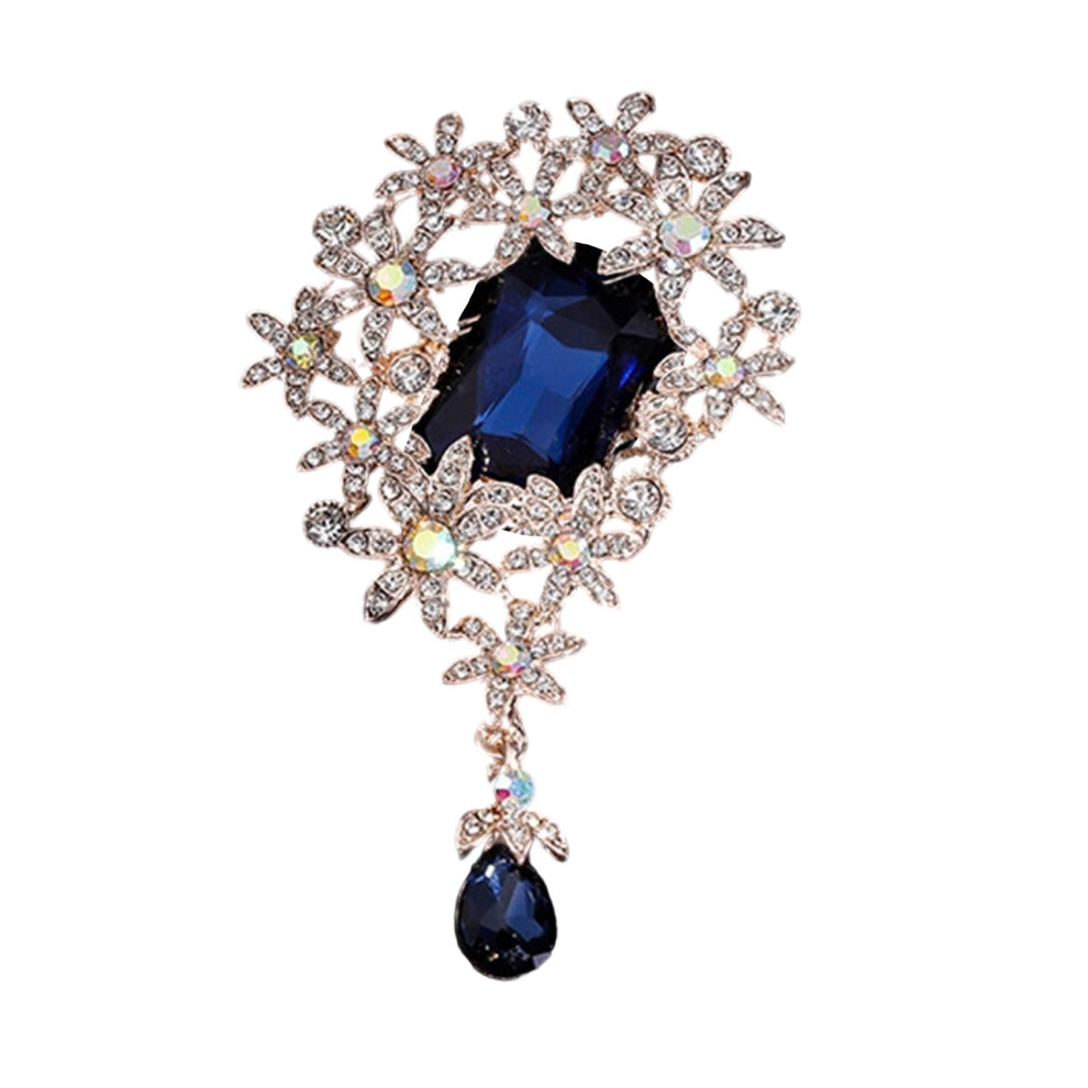 Blue Stylish Rhinestones Floral Brooch Versatile Fashion