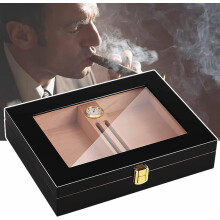 Cedar Wood Cigar Humidor with Hygrometer, Glass Storage Box Holds 1018 Cigars for Home or Travel