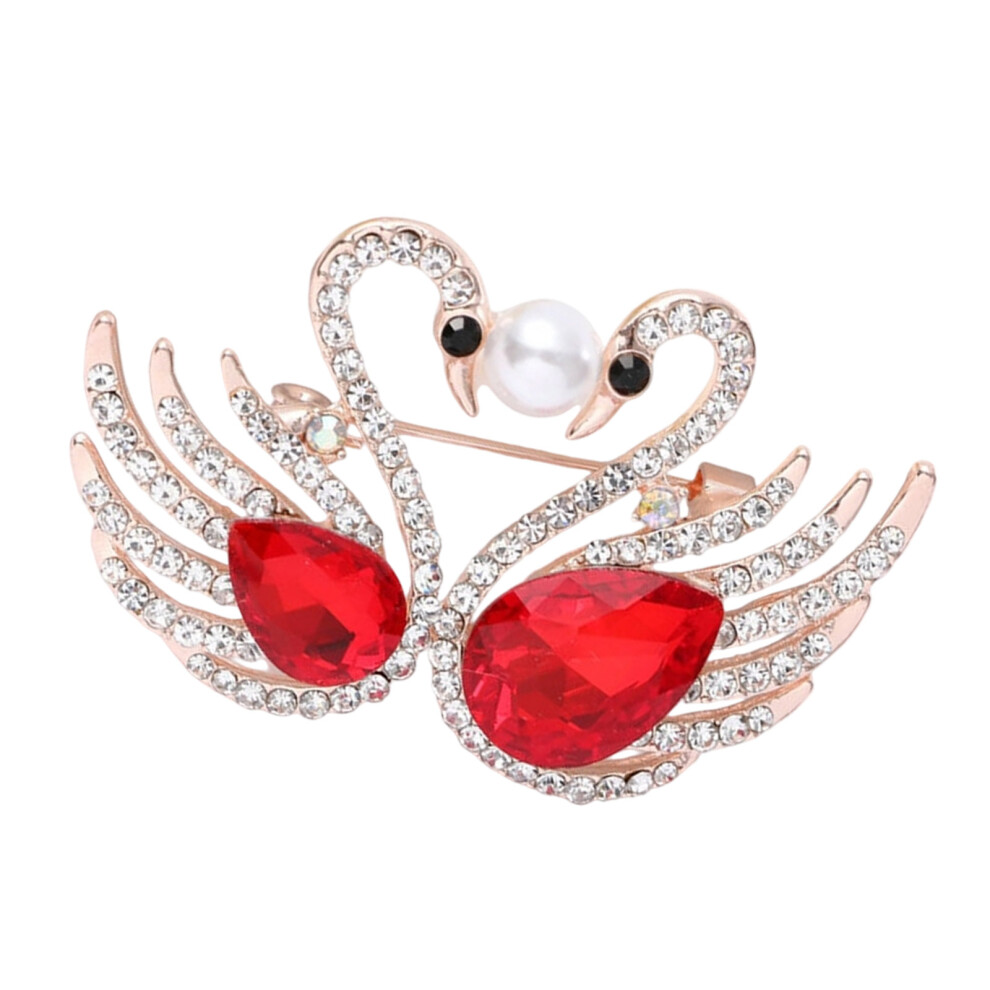 Red Vintage Rhinestones Swan Brooches Unique Animal Pins
