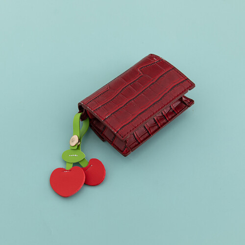 Cute Cherry Heart Keychain PU Leather Bag Charm Creative-3 2