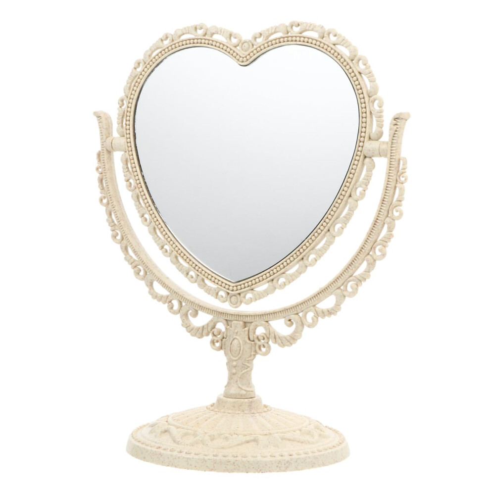 Beige Heart Shaped Vanity Mirror, 360 Doublesided Swivel Retro Dressing Table Makeup Mirror