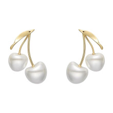 Cherries Pearls Drop Earrings Beautiful Cream Tone Cherries