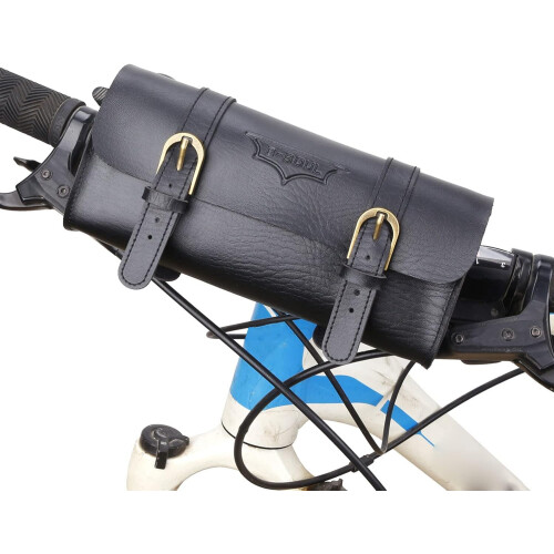 Motorcycle Handlebar Bag  Leather Handmade Saddlebag Fork Bag Roll Storage With Straps Brown 1