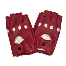 Edgy geperforeerde lederen handschoenen Open vingerontwerp-Rood