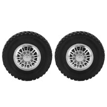 Conjunto de pneus RC para veículos de controle remoto. Banda de rodagem de borracha de alta resistência à abrasão com cubos de metal. Textura