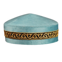 Klassieke culturele Keppeltje blauw geborduurde-Blauw gouddraad