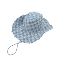 Sonnenhut im Distressed-Design, verstellbar,-Blau kariert