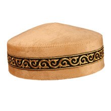 Kippa culturelle classique bleue brodée,-Ligne dorée kaki