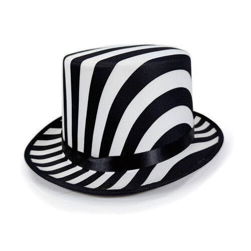 Black White Themed Magicians Hat-Black and white stri