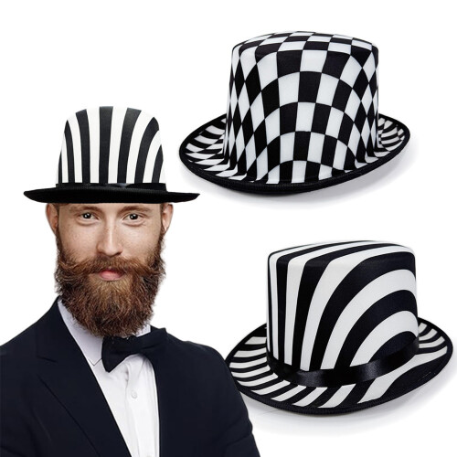 Black White Themed Magicians Hat-Black and white stri 2