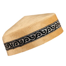 Chapeau Kufi traditionnel unisexe brodé kippa-Fil d'argent kaki
