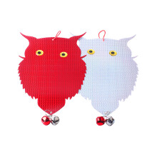 Ahuyentador de pájaros con forma de búho resistente a la intemperie, con patrón de diamante holográfico que refleja la luz y produce sonido para