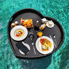 Floating Pool Tray Table Large Heart Shape Rattan Floating Food and Drink Holder for Outdoor Water
