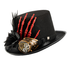 Eleganter Wollzylinder mit dunkler Blumenfeder-Schwarz und Rot