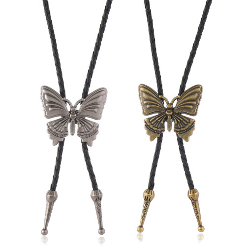 Adjustable Bolo Tie Butterfly Charm Leather Cord Necktie-copper 1