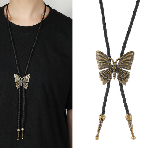 Adjustable Bolo Tie Butterfly Charm Leather Cord Necktie-copper 2