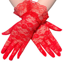 1 paar elegante kanten handschoenen ellebooglengte-Rood