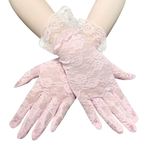 2 Stück schwarze Spitzen-Opernhandschuhe für Damen,-Rosa