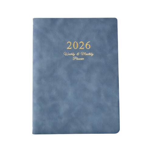 2026 Weekly Planner Refillable 6 Rings Leather-noble blue