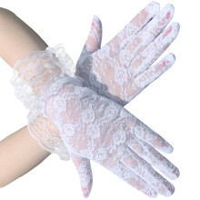 2er-Pack Blumenmuster-Handschuhe für Damen, kurze Spitze,-Weiß