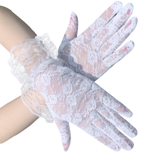 2er-Pack Blumenmuster-Handschuhe für Damen, kurze Spitze,-Weiß