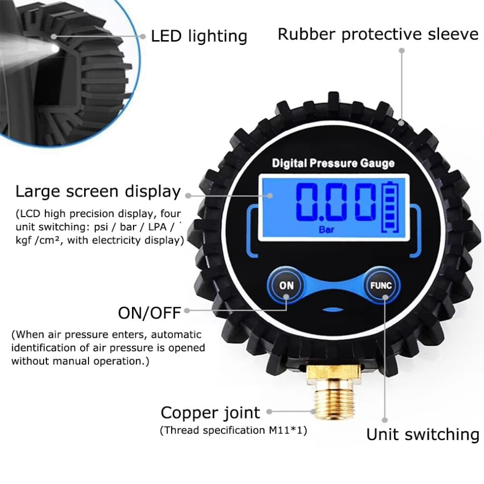 0200 Psi Digital Tire Pressure Gauge With Lcd Display And Alarm For Car And Motorcycle 1/8 Inch 9001264920371