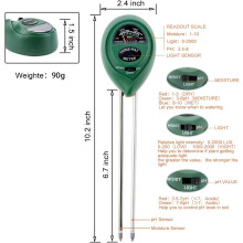 3-in-1 bodemtester, vochtigheidsmeter, lichtmeter en pH-meter voor plantenverzorging, compact ontwerp voor binnen- en buitengebruik, eenvoudig te